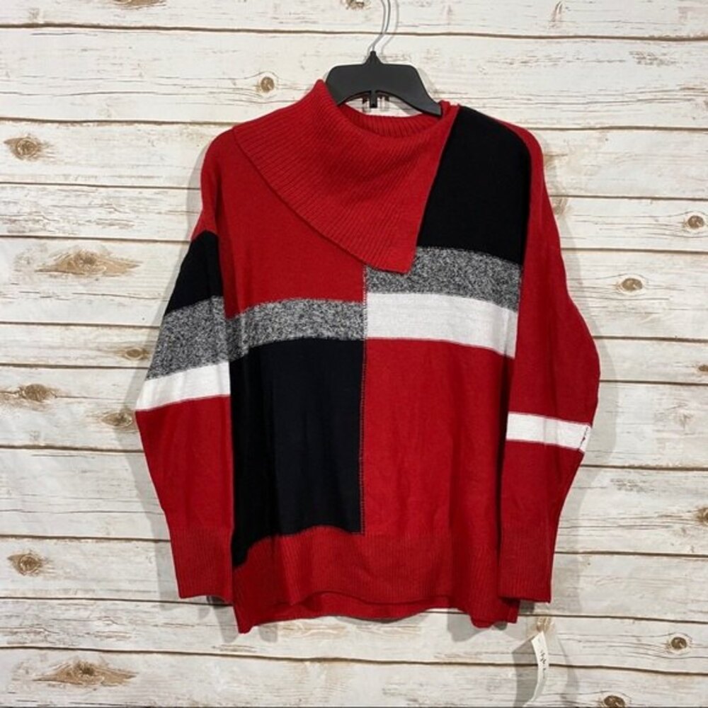 Style & co Women’s Cowl-neck‎ Red combo Sweater Size S